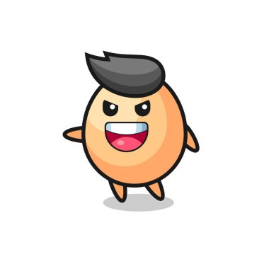 Yumurta karikatürü, çok heyecanlı bir poz, tişört, çıkartma, logo elementi için şirin bir tasarım.