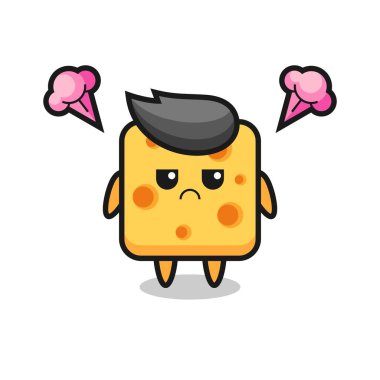 Tatlı peynir çizgi film karakterinin rahatsız edici ifadesi, tişört, etiket, logo elementi için şirin bir tasarım.