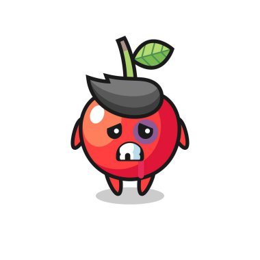 Yaralı kiraz rengi, yüzü morarmış, tişört, çıkartma, logo elementi için şirin bir tasarım.