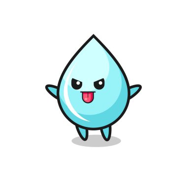Yaramaz su damlası karakteri dalga geçme pozunda, tişört, etiket, logo elementi için şirin tasarım