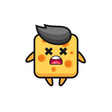 Ölü pozlu şirin peynir karakteri, tişört, etiket, logo elementi için şirin tasarım