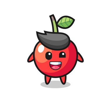 Garip pozları olan kiraz rengi bir karakterin tasviri, tişört, çıkartma, logo elementi için şirin bir tasarım.