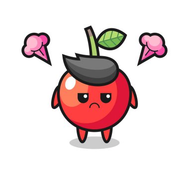 Şirin vişne çizgi film karakterinin rahatsız edici ifadesi, tişört, etiket, logo elementi için şirin tarz tasarımı