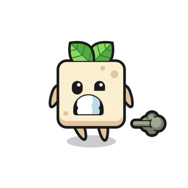 Tişört, çıkartma, logo elementi için şirin bir tasarım, osuruk yapan tofu çizgi filminin çizimi