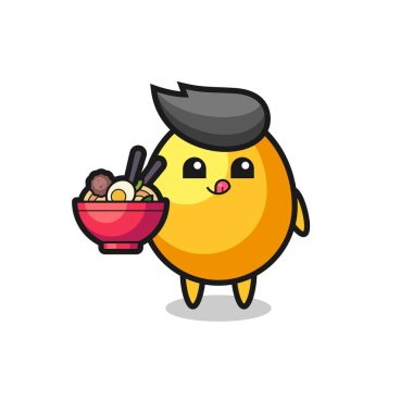 Erişte yiyen sevimli altın yumurta karakteri, tişört, çıkartma, logo elementi için şirin bir tasarım.