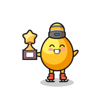 Bir buz patencisi olarak altın yumurta çizgi filmi. Kazanan kupa, tişört, etiket, logo elementi için şirin bir tasarım.