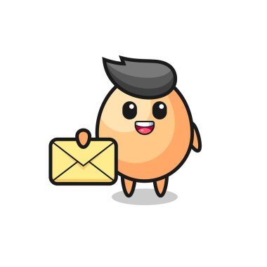 Sarı bir harf taşıyan yumurta çizimi, tişört, çıkartma, logo elementi için şirin bir tasarım.