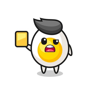 Amerikan futbolu hakemi olarak kaynatılmış yumurta karakteri sarı kart veriyor, tişört, çıkartma, logo elementi için şirin bir tasarım.