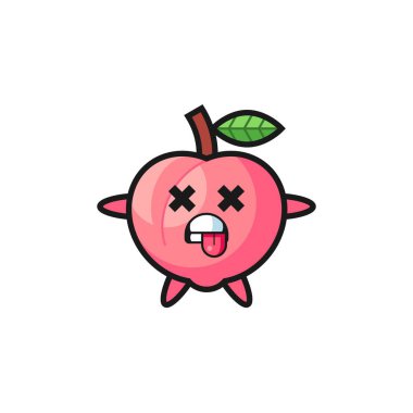 Ölü duruşu olan sevimli şeftalinin karakteri, tişört, etiket, logo elementi için şirin tasarım