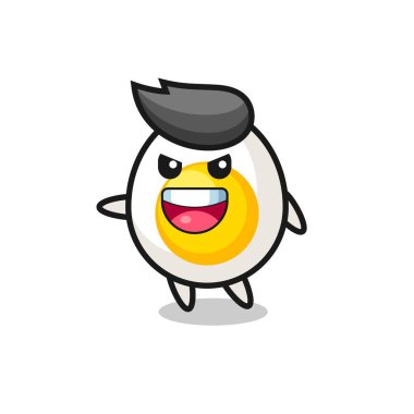 Haşlanmış yumurtanın şeytani ifadesi sevimli maskot karakteri, tişört, çıkartma, logo elementi için şirin tasarım.