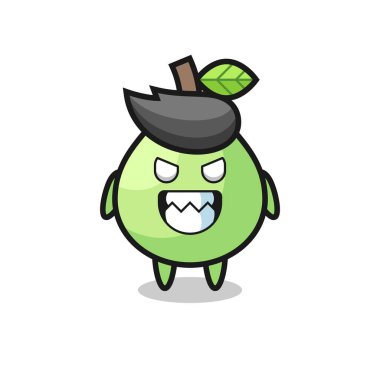 Guava sevimli maskot karakterinin şeytani ifadesi, tişört, çıkartma, logo elementi için şirin tasarım.