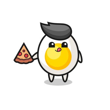 Tatlı haşlanmış yumurta karikatürü pizza yemek, tişört, çıkartma, logo elementi için şirin bir tasarım.