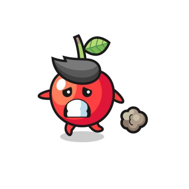 Korku içinde koşan kirazların gösterimi, tişört, etiket, logo ögesi için şirin bir tasarım