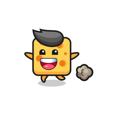 Koşu pozlu mutlu peynir çizgi filmi, tişört, çıkartma, logo elementi için şirin bir tasarım.