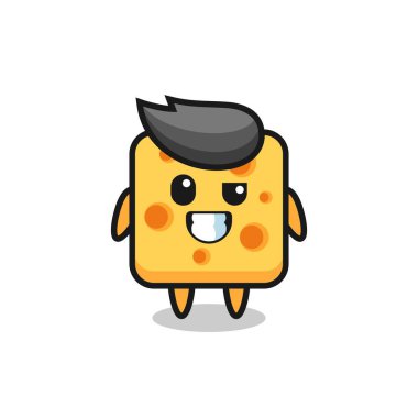 Garip pozları olan bir peynir karakterinin tasviri, tişört, etiket, logo elementi için şirin bir tasarım