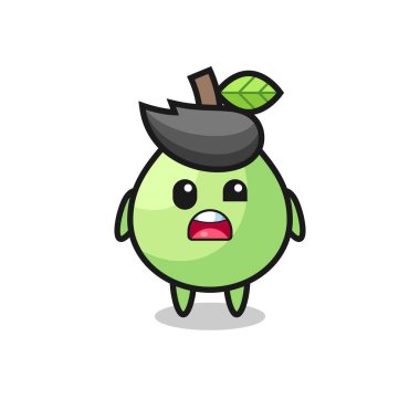 Şirin guava maskotunun şok olmuş yüzü, tişört, çıkartma, logo elementi için şirin bir tasarım.