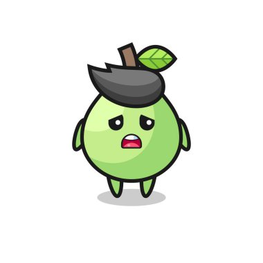 Guava çizgi filminin hayal kırıklığına uğramış ifadesi, tişört, etiket, logo ögesi için şirin bir tasarım.