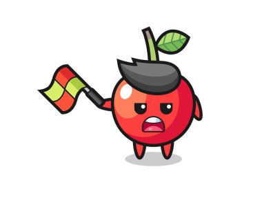 Çizgi film yargıcı olarak vişne çizgi filmi bayrağı 45 derecelik açıyla kaldırın, tişört, çıkartma, logo elementi için şirin bir tasarım yapın