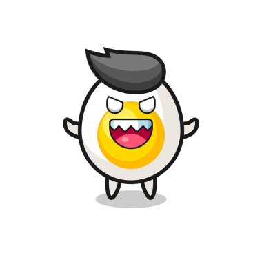 Kaynamış yumurtanın maskotu, kuşkulu yüzü, tişört, çıkartma, logo elementi için şirin bir tasarım.