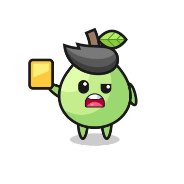 Futbol hakemi olarak çizgi film karakteri sarı kart veriyor, tişört, çıkartma, logo elementi için şirin bir tasarım.