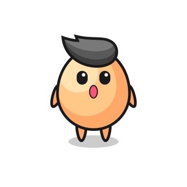 Yumurta karikatürünün hayret verici ifadesi, tişört, etiket, logo elementi için şirin bir tasarım.