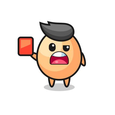 Hakem olarak yumurta maskotu kırmızı kart veriyor. Tişört, çıkartma, logo elementi için şirin bir tasarım.