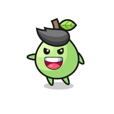 çok heyecanlı pozlu guava çizgi filmi, tişört, etiket, logo elementi için şirin bir tasarım