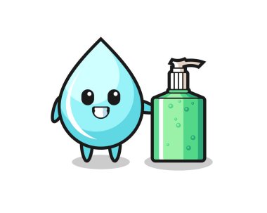 El dezenfektanlı şirin su damlası çizgi filmi, tişört, çıkartma, logo elementi için şirin bir tasarım.