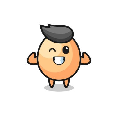 Kaslı yumurta karakteri kaslarını gösteriyor. Tişört, çıkartma, logo elementi için şirin bir tasarım.