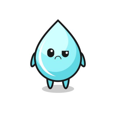 Tişört, çıkartma, logo elementi için şirin bir tasarım ve şüpheli yüzüyle su damlasının maskotu.