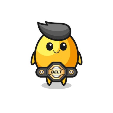 Kemerli MMA dövüşçüsü altın yumurta maskotu. Tişört, çıkartma, logo elementi için şirin bir tasarım.