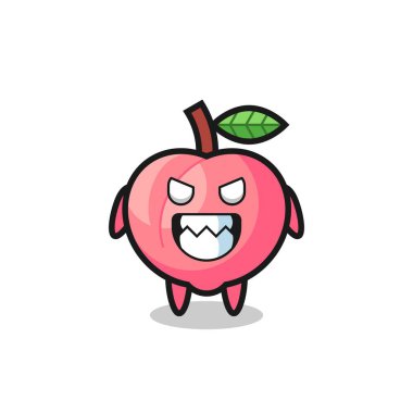 Şeftali rengi maskot karakterinin şeytani ifadesi, tişört, çıkartma, logo elementi için şirin bir tasarım.