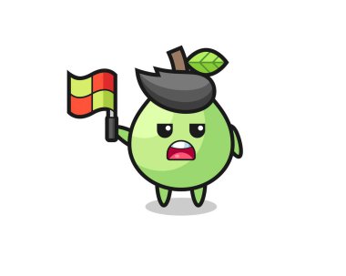 çizgi hakemi olarak guava karakteri bayrağı kaldırıyor, tişört, çıkartma, logo ögesi için şirin tasarım