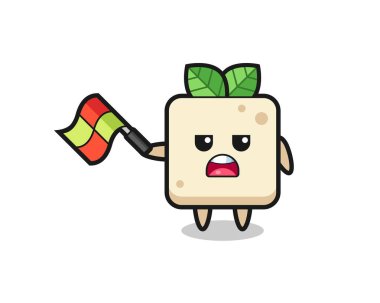 Çizgi film yargıcı olarak tofu çizgi filmi bayrağı 45 derecelik açıyla kaldırın, tişört, çıkartma, logo elementi için şirin bir tasarım.