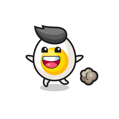 Koşu pozlu mutlu haşlanmış yumurta karikatürü, tişört, çıkartma, logo elementi için şirin bir tasarım.