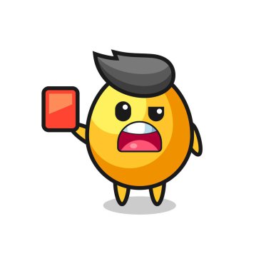 Hakem olarak altın yumurta maskotu kırmızı kart veriyor. Tişört, çıkartma, logo elementi için şirin bir tasarım.