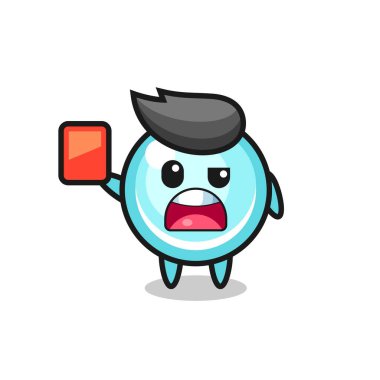 Hakem olarak şirin balon maskotu kırmızı kart veriyor. Tişört, çıkartma, logo elementi için şirin tasarım.