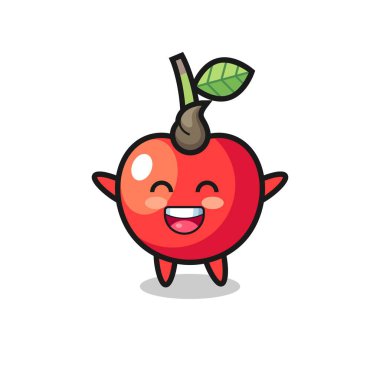 Mutlu bebek vişne çizgi film karakteri, tişört, etiket, logo elementi için şirin bir tasarım.