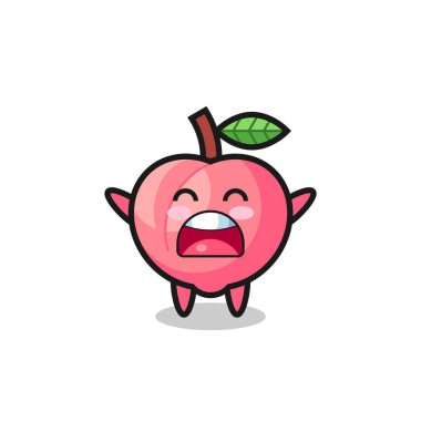 Şirin şeftali maskotu, esneme ifadesi, tişört, çıkartma, logo elementi için şirin bir tasarım.