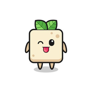 Dilini çıkarırken tatlı bir tofu karakteri, tişört, etiket, logo elementi için şirin bir tasarım.