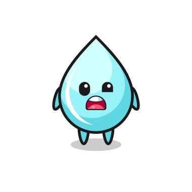 Şirin su damlası maskotunun şok olmuş yüzü, tişört, çıkartma, logo elementi için şirin bir tasarım.