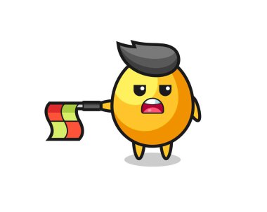 Hat yargıcı olarak altın yumurta karakteri bayrağı yatay tut, tişört, etiket, logo elementi için şirin bir tasarım.