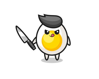 Şirin haşlanmış yumurta maskotu elinde bıçak tutan bir psikopat. Tişört, çıkartma ve logo elementi için şirin bir tasarım.