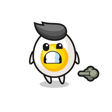 Haşlanmış yumurta çizgi filminin osuruğu, tişört, etiket ve logo için şirin bir tasarımı.