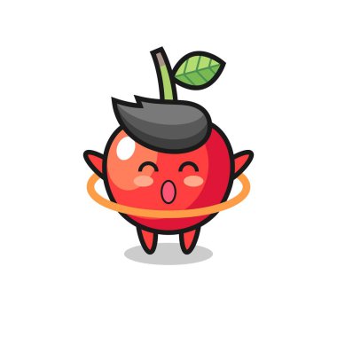 Şirin vişne çizgi filmi hula hoop oynuyor. Tişört, çıkartma, logo elementi için şirin bir tasarım.