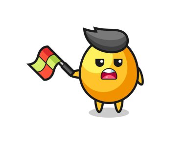 Altın Yumurta çizgi filmi, çizgi film yargıcı bayrağı 45 derecelik açıyla kaldırıyor, tişört, çıkartma, logo elementi için şirin bir tasarım.