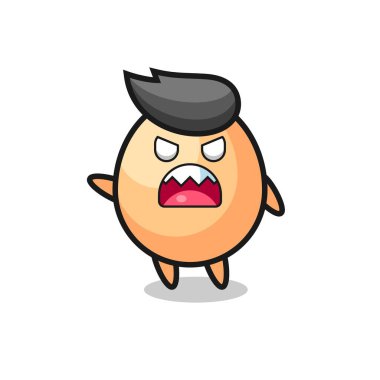 Çok kızgın bir pozda şirin bir yumurta karikatürü, tişört, çıkartma, logo elementi için şirin bir tasarım.