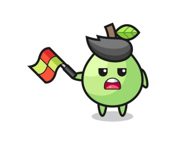 Guava çizgi filmi çizgi film yargıcı olarak bayrağı 45 derecelik açıyla kaldırın, tişört, çıkartma, logo elementi için şirin bir tasarım.