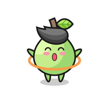 Şirin guava çizgi filmi hula hoop oynuyor. Tişört, çıkartma, logo elementi için şirin bir tasarım.