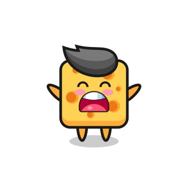 Şirin bir peynir maskotu, esneme ifadesi, tişört, çıkartma, logo elementi için şirin bir tasarım.